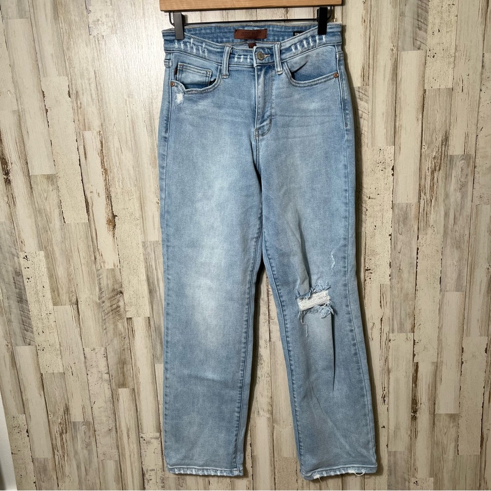 Judy Blue Distressed Light Wash Straight Leg Fit‎ Jeans Womens Size 3/26